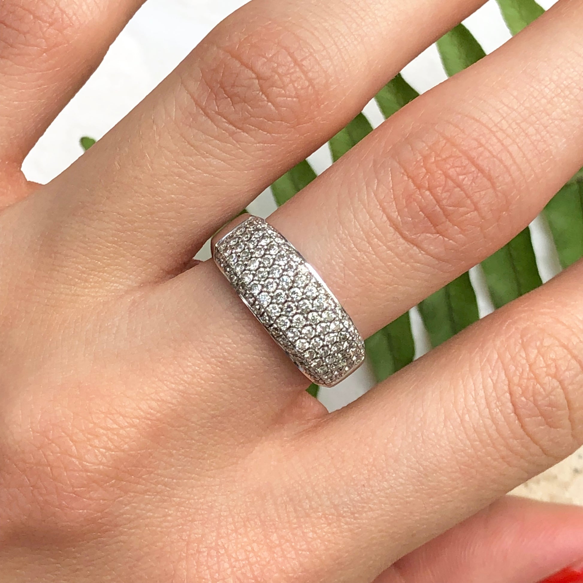 Estate 14KT White Gold 1.00 CT Pave Diamond Cigar Anniversary Band Ring - Legacy Saint Jewelry