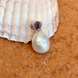 14KT White Gold Cabochon Amethyst + 11mm Paspaley South Sea Pearl Pendant Slide #1 - Legacy Saint Jewelry