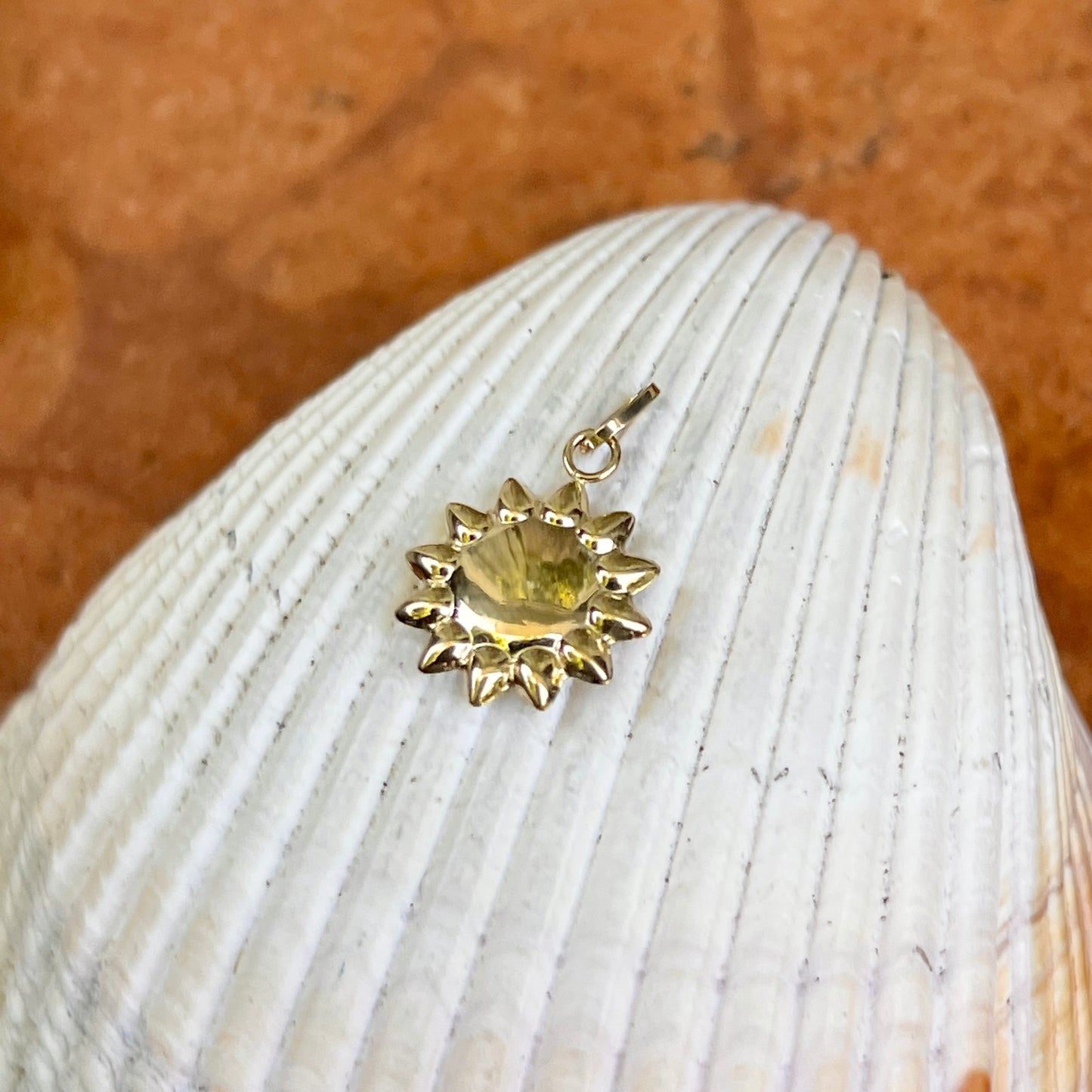 14KT Yellow Gold Puffed Sun Pendant Charm