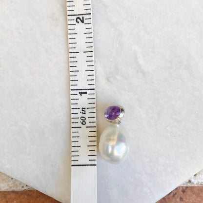 14KT White Gold Cabochon Amethyst + 11mm Paspaley South Sea Pearl Pendant Slide #1 - Legacy Saint Jewelry