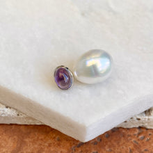 Load image into Gallery viewer, 14KT White Gold Cabochon Amethyst + 11mm Paspaley South Sea Pearl Pendant Slide #1 - Legacy Saint Jewelry
