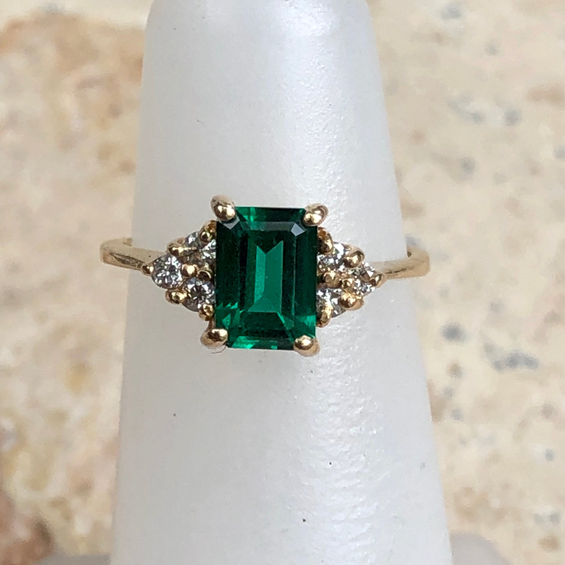 14KT Yellow Gold Lab Emerald + Diamond Estate Ring Size 4.5 - Legacy Saint Jewelry