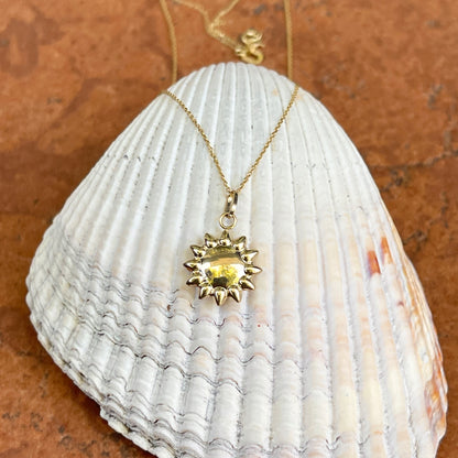 14KT Yellow Gold Puffed Sun Pendant Chain Necklace