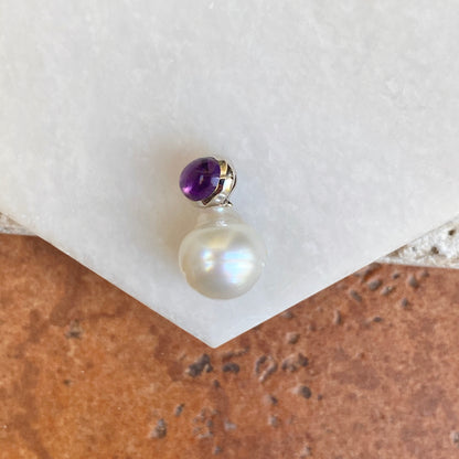 14KT White Gold Cabochon Amethyst + 11mm Paspaley South Sea Pearl Pendant Slide #2