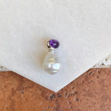 Load image into Gallery viewer, 14KT White Gold Cabochon Amethyst + 11mm Paspaley South Sea Pearl Pendant Slide #3