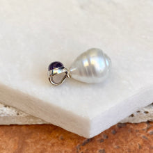 Load image into Gallery viewer, 14KT White Gold Cabochon Amethyst + 11mm Paspaley South Sea Pearl Pendant Slide #3