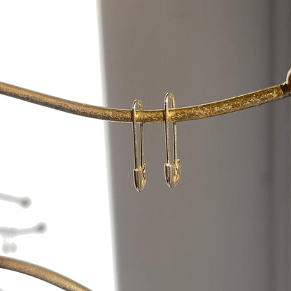 14KT Yellow Gold Safety Pin Dangle Hoop Earings