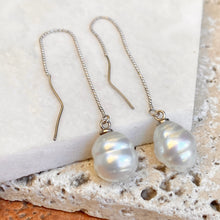 Load image into Gallery viewer, 14KT White Gold Diamond-Cut Ball Chain 11mm Pasapley Pearl Threader Earrings