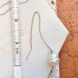 14KT White Gold Diamond-Cut Ball Chain 11mm Pasapley Pearl Threader Earrings