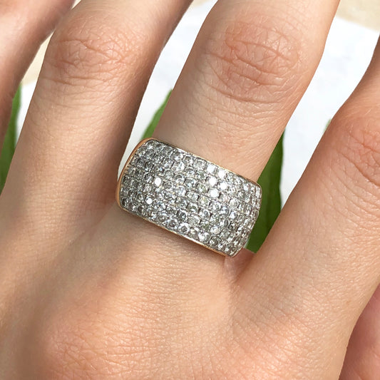 Estate 14KT White Gold + Yellow Gold Pave Diamond Cigar Anniversary Band Ring - Legacy Saint Jewelry