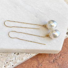 Load image into Gallery viewer, 14KT Yellow Gold 12mm Paspaley Pearl Threader Curved Wire Ball Chain Earrings