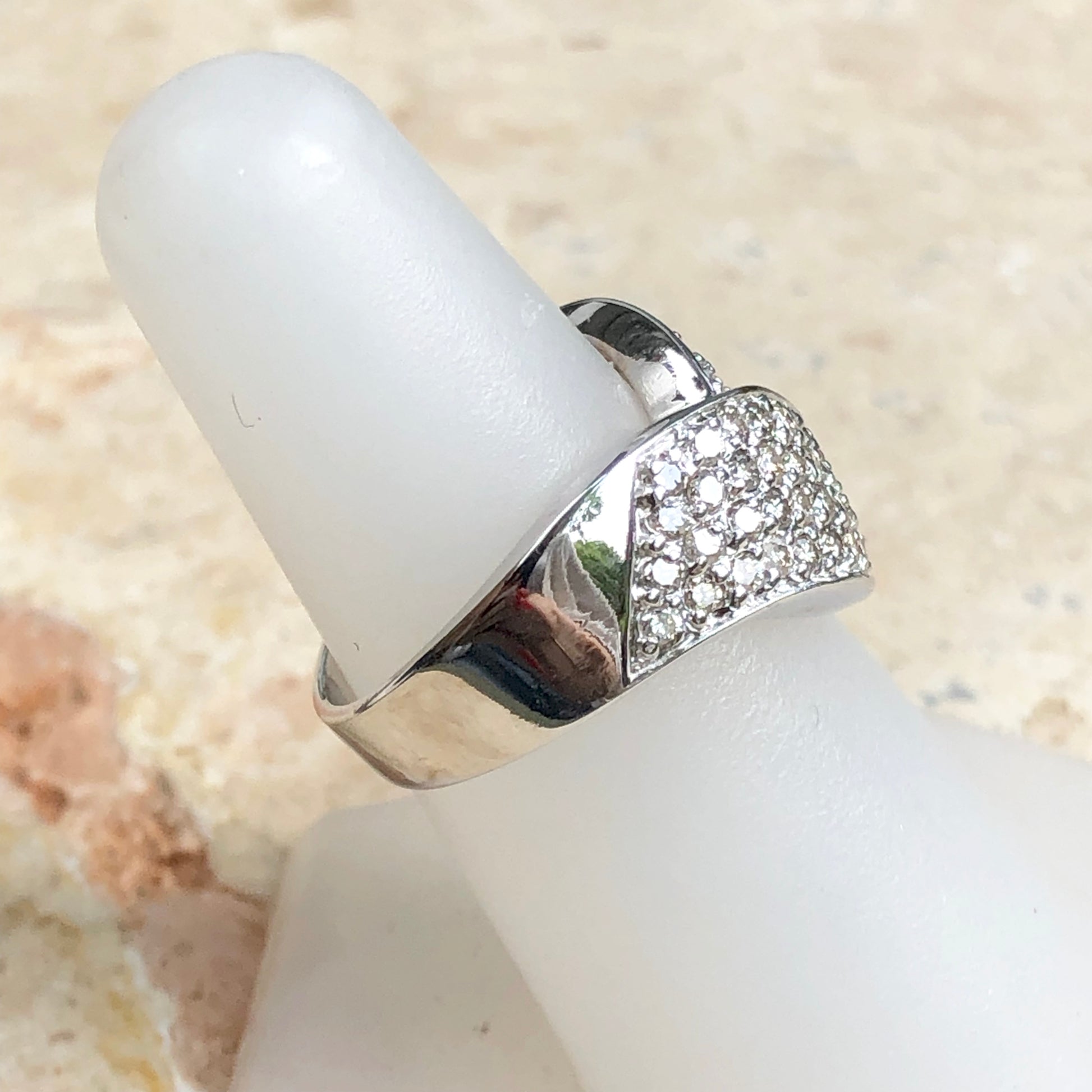14KT White Gold + Pave Diamond Bypass Design Cigar Estate Ring Size 7 - Legacy Saint Jewelry