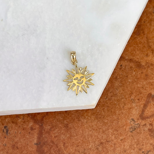 14KT Yellow Gold Smiling Sun Pendant Charm