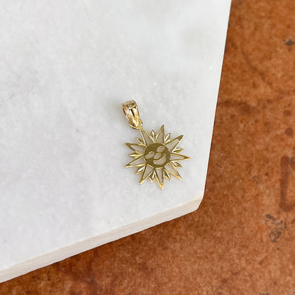 14KT Yellow Gold Smiling Sun Pendant Charm