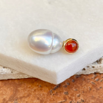 14KT Yellow Gold Red Carnelian Cab + 10mm Paspaley South Sea Pearl Pendant