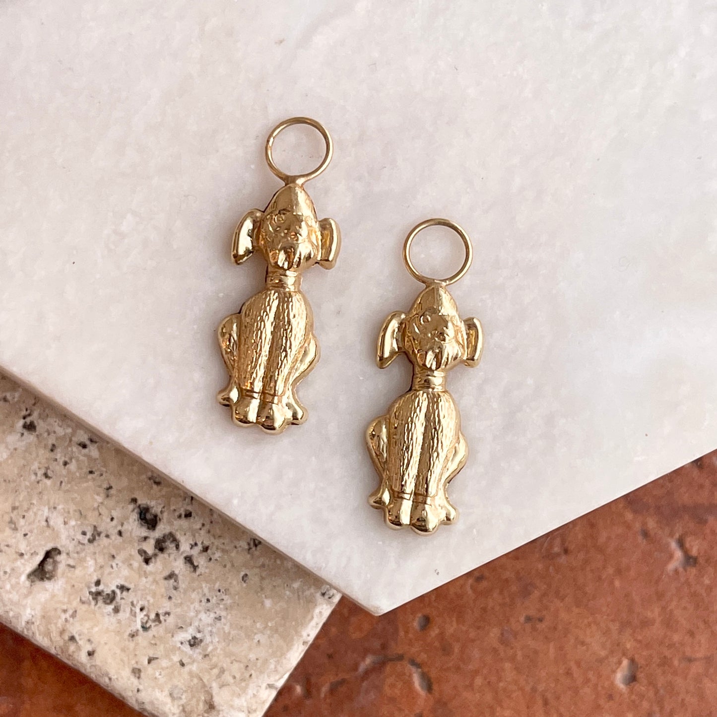 Estate 14KT Yellow Gold Sitting Puppy Dog Earring Charms