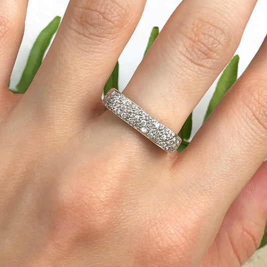 Estate 14KT White Gold .75 CT Pave Diamond Bar Design Modern Contempo Ring - Legacy Saint Jewelry