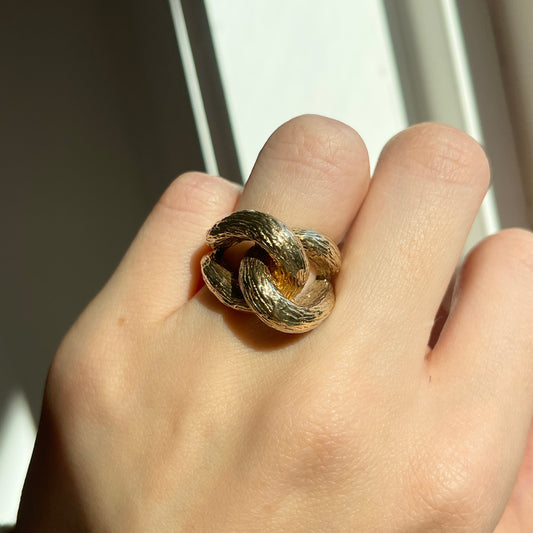 Estate 14KT Yellow Gold Textured Knot Cigar Band Ring - LSJ