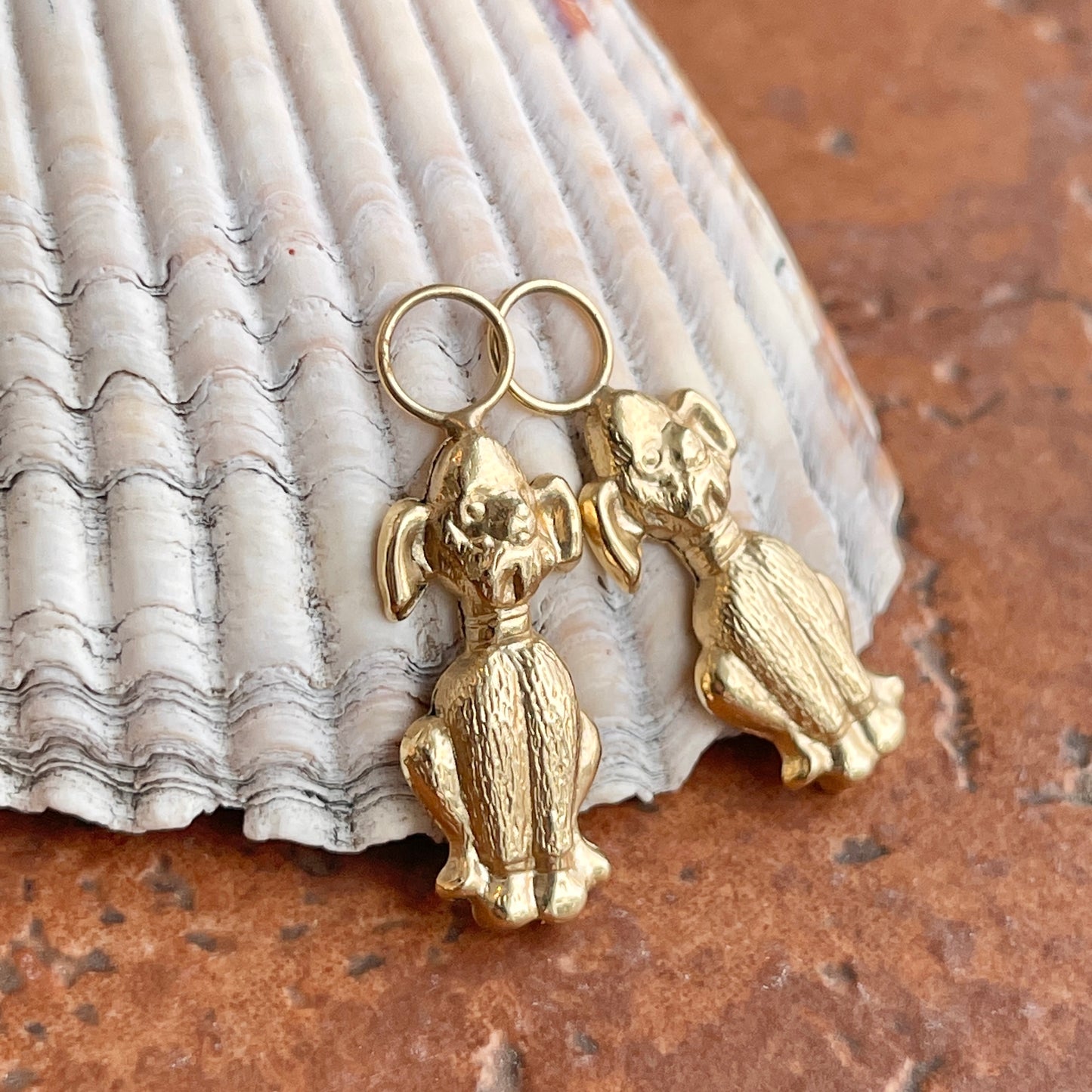 Estate 14KT Yellow Gold Sitting Puppy Dog Earring Charms