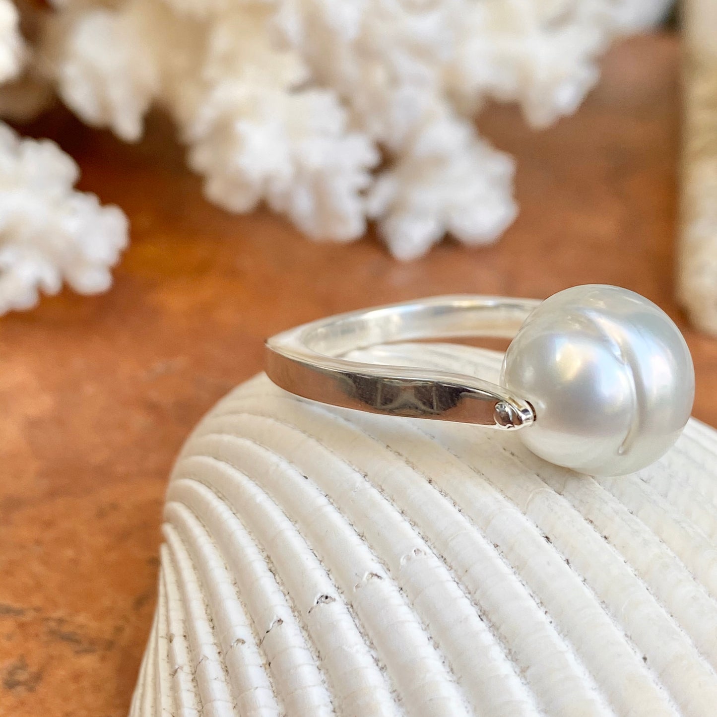 Sterling Silver Genuine 12mm Paspaley South Sea Pearl Modern Ring - Legacy Saint Jewelry