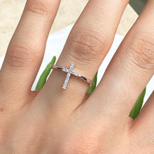 Load image into Gallery viewer, 14KT White Gold + Pave Diamond Cross Ring - Legacy Saint Jewelry