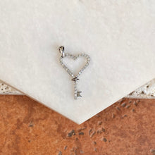 Load image into Gallery viewer, 14KT White Gold 1/8 CT Pave Diamond Key To My Heart Pendant Charm