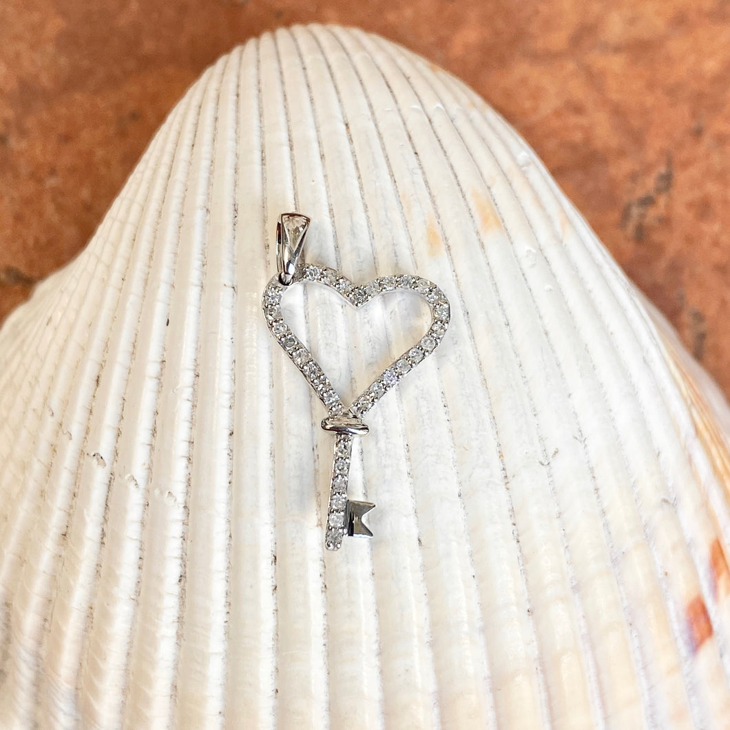14KT White Gold 1/8 CT Pave Diamond Key To My Heart Pendant Charm