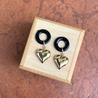 Estate 14KT Yellow Gold Black Onyx + Heart Earring Charms