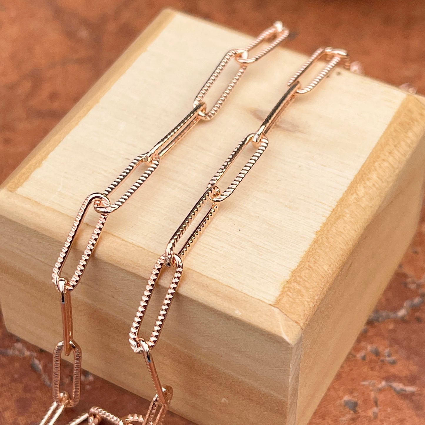 14KT Rose Gold-Filled Textured 3.8mm Paper Clip Link Chain Necklace