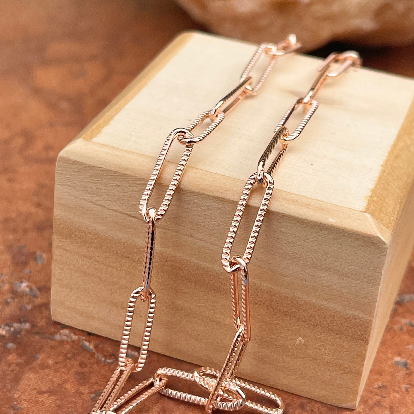 14KT Rose Gold-Filled Textured 3.8mm Paper Clip Link Chain Necklace