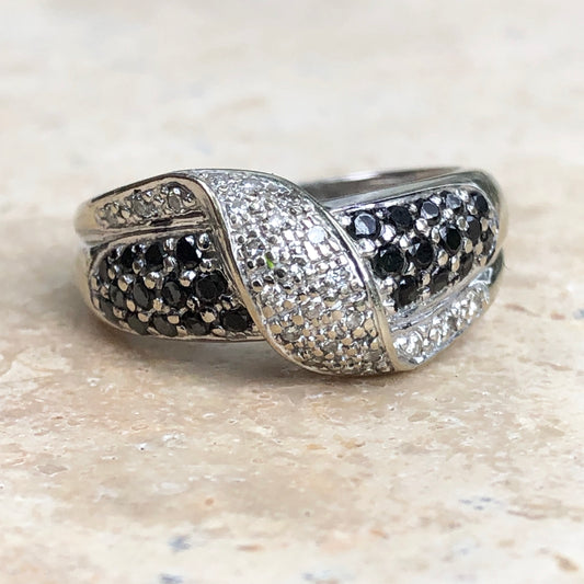 Estate 14KT White Gold Pave Black + White Diamond Cigar Band Ring Size 7, Estate 14KT White Gold Pave Black + White Diamond Cigar Band Ring Size 7 - Legacy Saint Jewelry