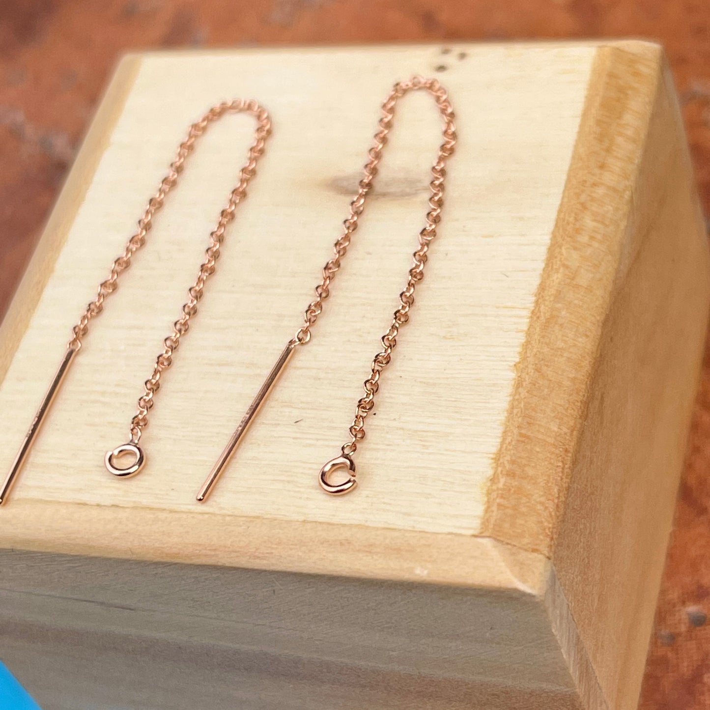 14KT Rose Gold-Filled Threader Chain Open Ring Earrings