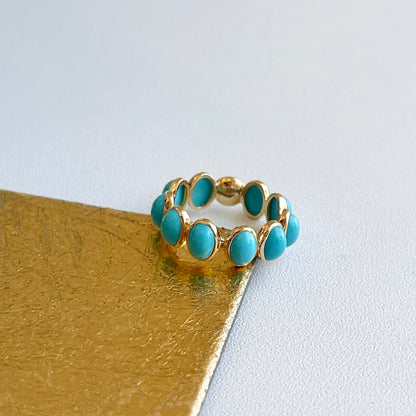18KT Yellow Gold Bezel Oval Turquoise Eternity Band Ring