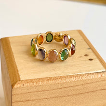 Load image into Gallery viewer, 18KT Yellow Gold Bezel Oval Multi-Gemstone Eternity Band Ring