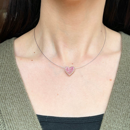 14KT Rose Gold Pave Pink Sapphire + Diamond Heart Slide Pendant