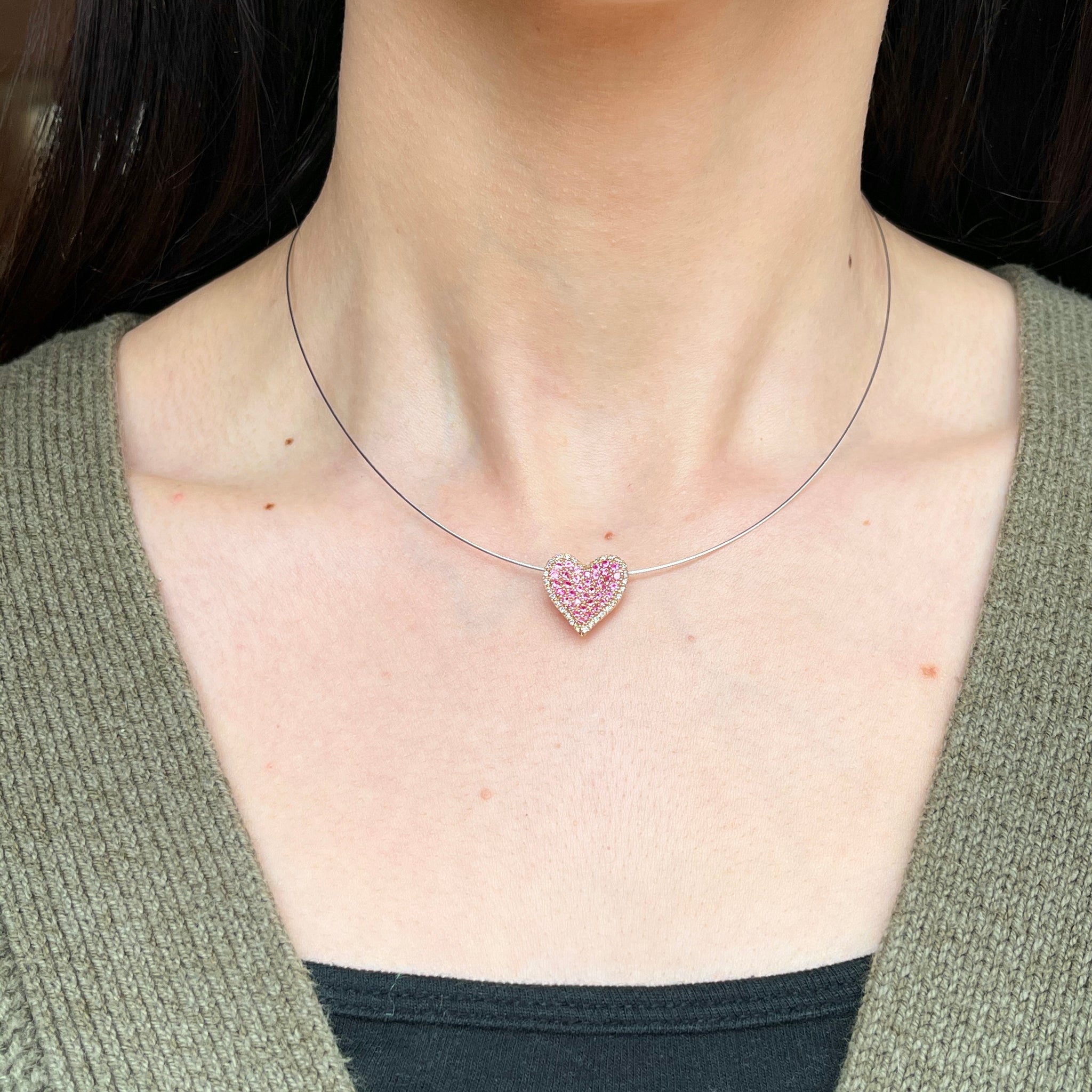 Pink Sapphire and Diamond Rose Gold Heart Pendant