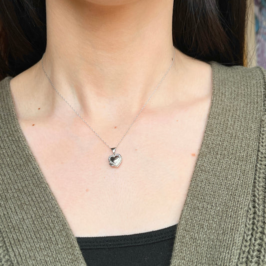 14KT White Gold Detailed Mini Heart Locket Pendant - LSJ