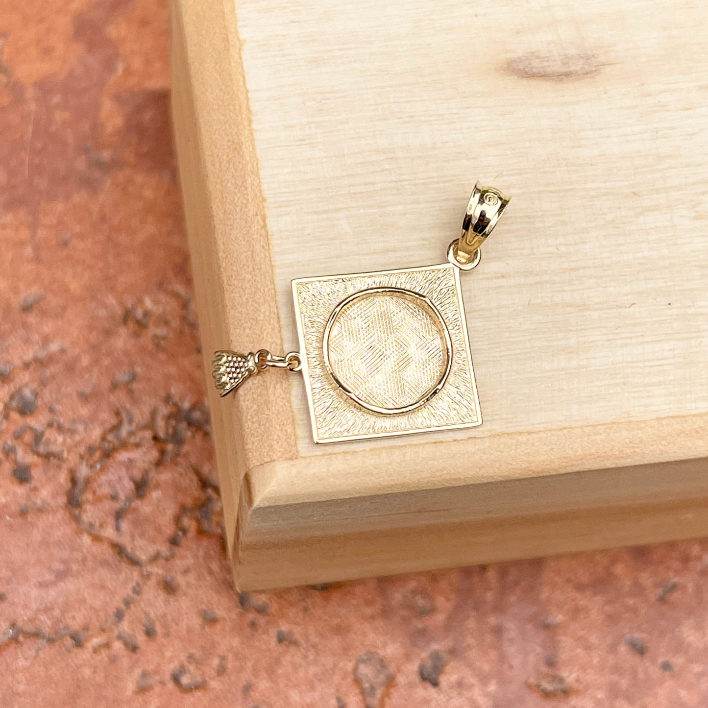 14KT Yellow Gold + White Gold Graduation Cap + Moveable Tassel Pendant