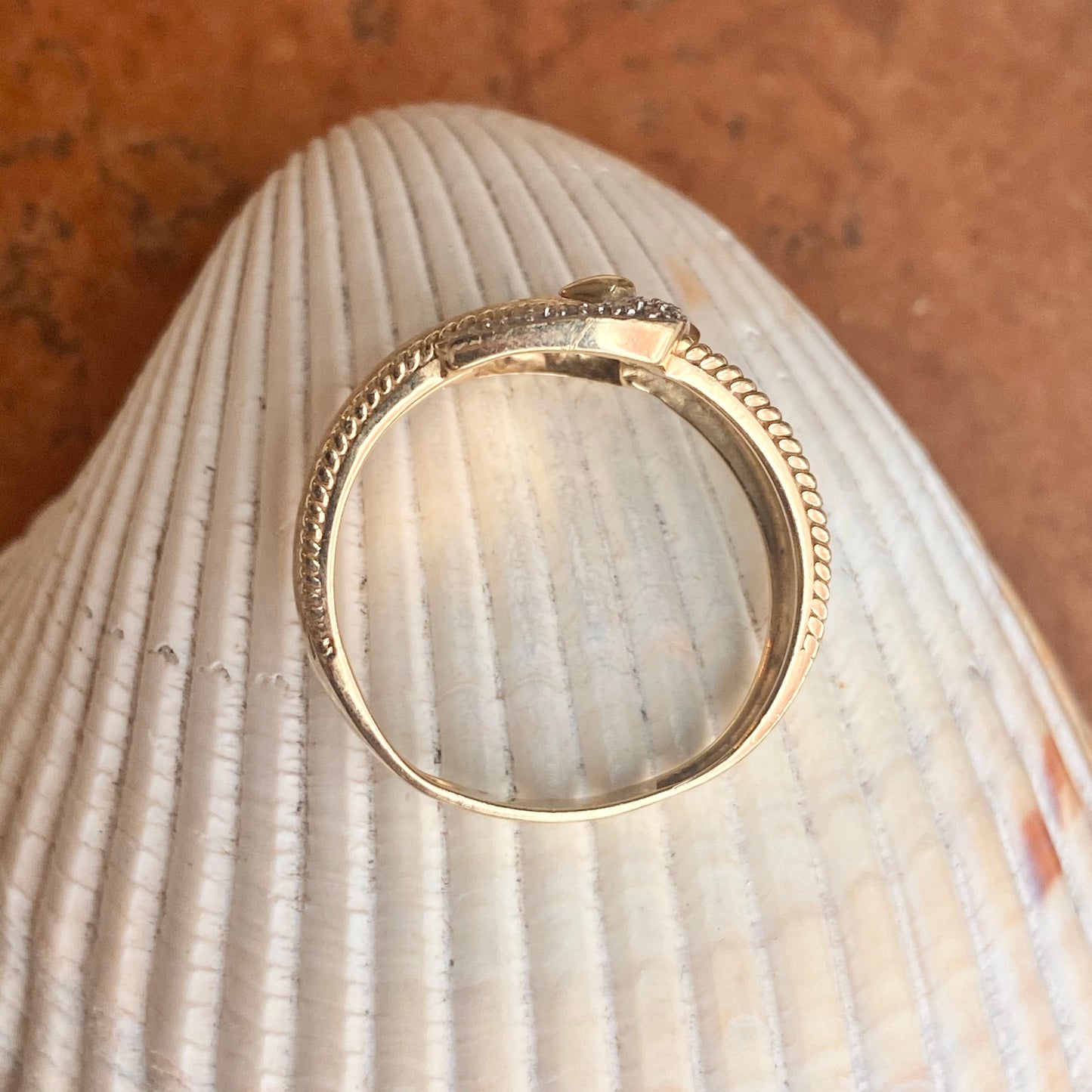 Estate 14KT Yellow Gold + White Gold Pave Diamond Belt Buckle Ring