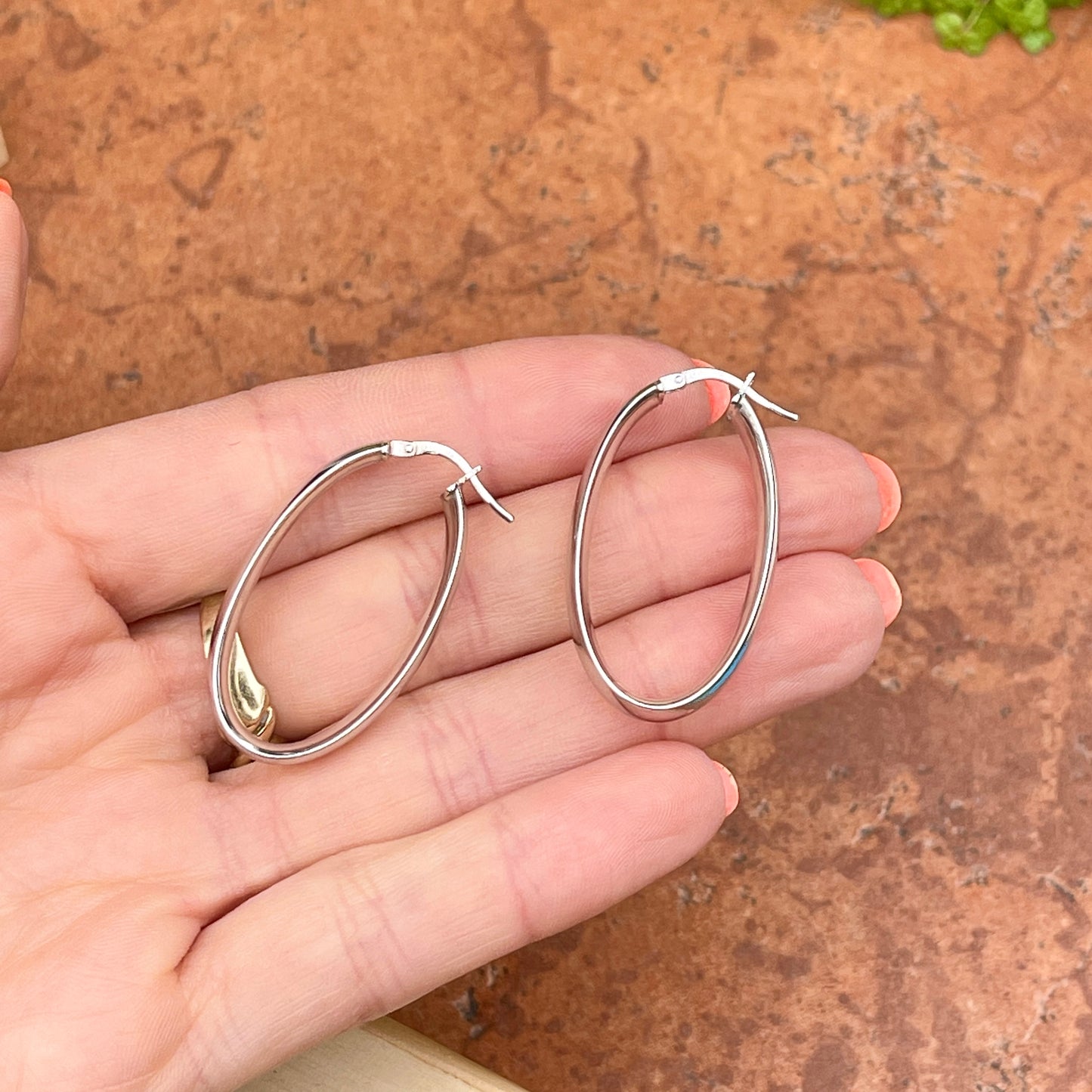 Sterling Silver Polished 6mm Oval Hoop Earrings 33mm