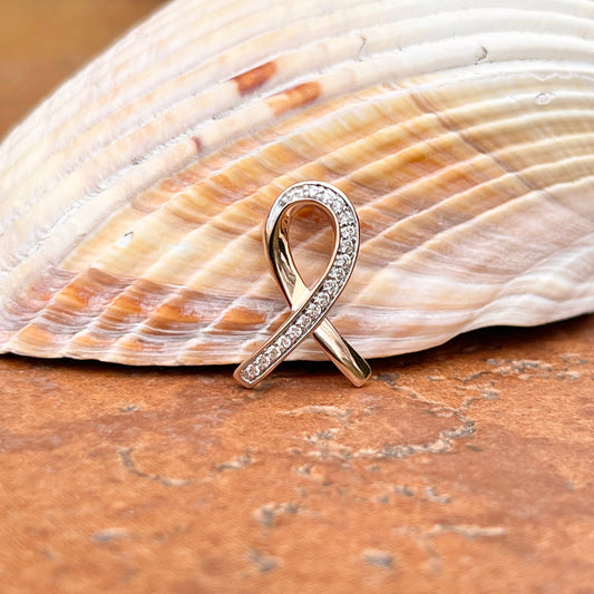 14KT Rose Gold Diamond Breast Cancer Awareness Ribbon Pendant Slide