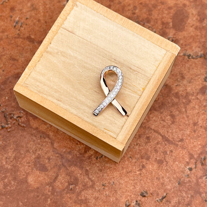 14KT Rose Gold Diamond Breast Cancer Awareness Ribbon Pendant Slide