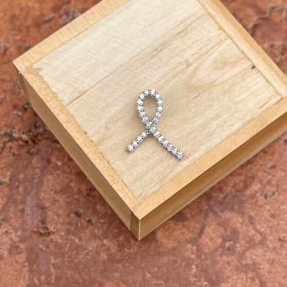 14KT White Gold 1/10 CT Diamond Breast Cancer Awareness Ribbon Pendant Slide