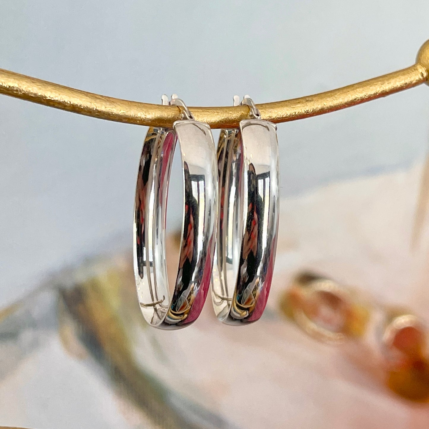 Sterling Silver Polished 6mm Oval Hoop Earrings 33mm