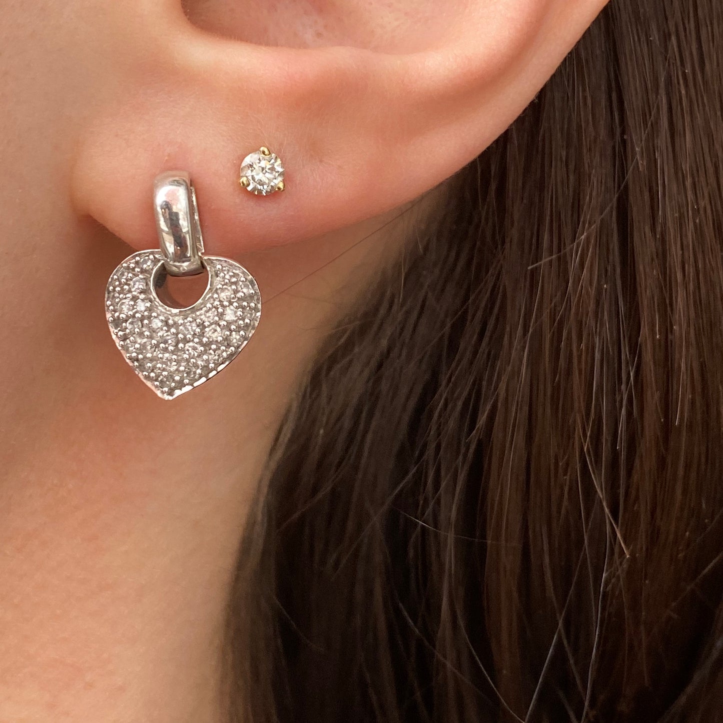14KT White Gold .50 CT Pave Diamond Heart Charm Earrings