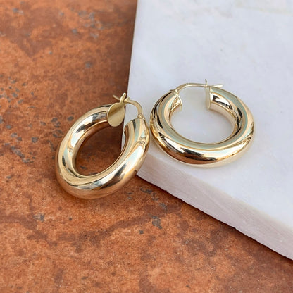 10KT Yellow Gold 6mm Tube Round Hoop Earrings 24mm