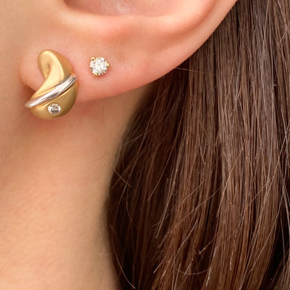 14KT White Gold + Yellow Gold Gyspy Set Diamond Post Earrings