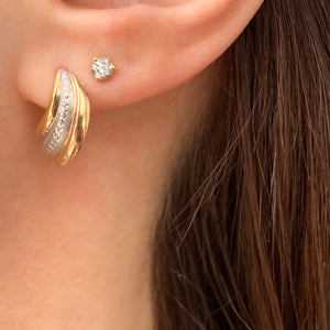 14KT Yellow Gold + White Gold Diamond-Cut Shell Earrings