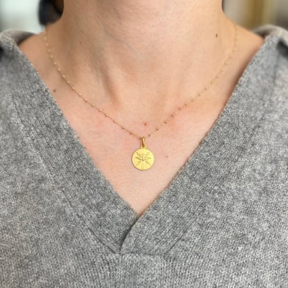 18KT Yellow Gold Matte Holy Spirit Round Medal Pendant Charm 14mm - LSJ