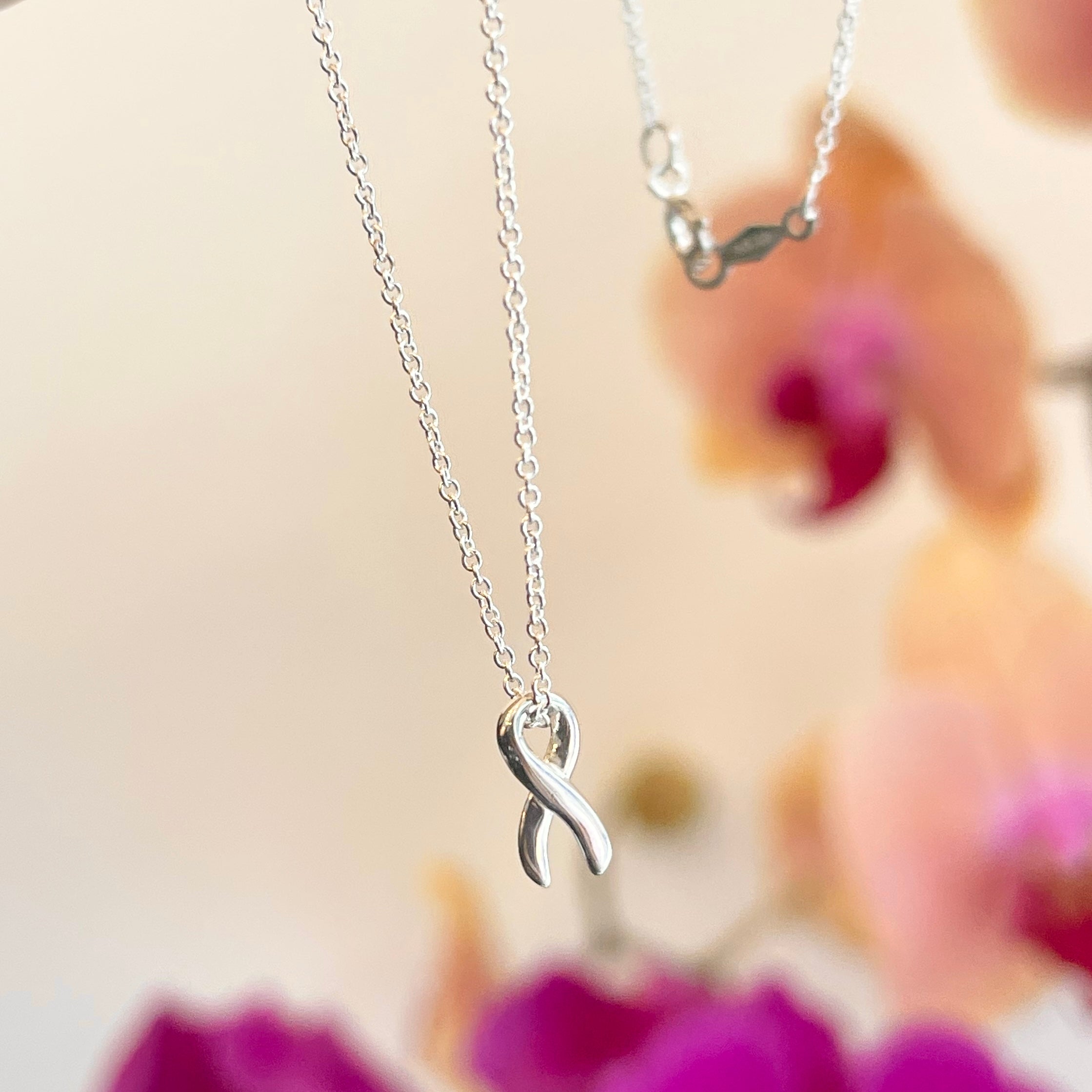 Sterling Silver Cancer Awareness Ribbon Pendant Chain Necklace – LSJ
